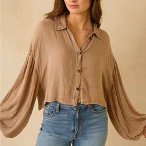 Garden of Heathens Crinkled Crop Button-Down Top